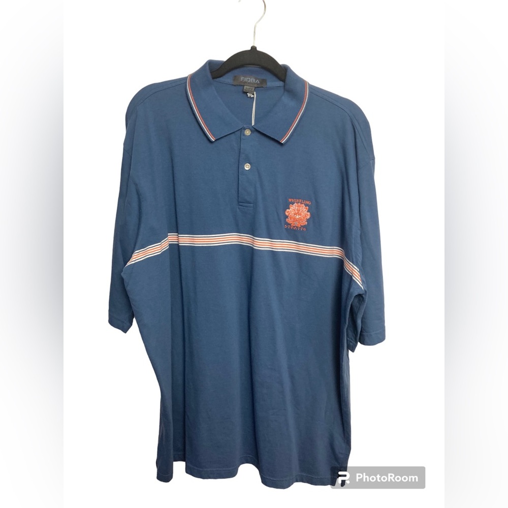 Fidra blue/orange short sleeve golf polo shirt. Whistling Straits. XL